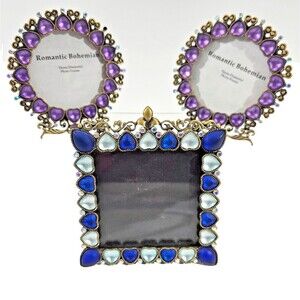 KSD LOT OF 3 Two's Company Romantic Bohemian 3" Picture Frames Rhinestone Glass